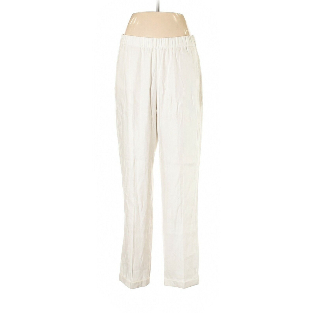 J Jill Love Linen Pants Size Large White Linen Pull On Elastic Waist Cuffed